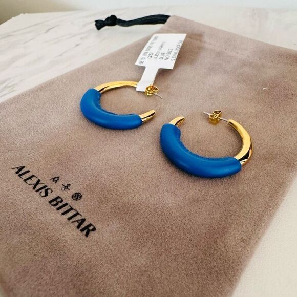 Alexis‎ Bittar Retro Memphis 14K Yellow Goldplated Half-Hoop Earrings, Blue, NWT - Picture 11 of 16